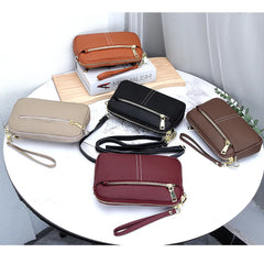 LIZAKOSHT - Genuine Leather women Shoulder Bag Small ladies Wristlet Bag Zip Money Coin Holder Purse Cowhide Multifunction phone wallet bols
