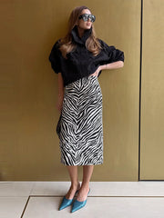 LIZAKOSHT - Snake Print High Waist Bodycon Midi Skirt Stretchy Animal Print Ruched Side Summer Sexy Women Night Out Casual Outfit