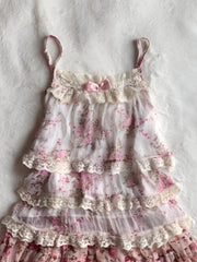 LIZAKOSHT - Summer New Sweet Print Retro Skirt Suits Women Lace Patchwork Tops + Fluffy Skirts French Elegant Slim Vintage 2 Piece Sets