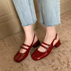 LIZAKOSHT - New Mary Jane Heels Women Pumps Chunky Strappy Sandals Black Square Toe Pumps Women High Heels Lolita Slingback Heels Cute Shoes