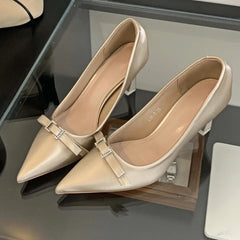 LIZAKOSHT - Bow Design Fine High Heels Women Brand Elegant Pumps Female Comfy Simple Fashions Pointed Toe High Heeled Office Women Shoes