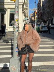 LIZAKOSHT  -  Women Solid Faux Fur Short Coat Elegant Long Sleeve Fluffy Loose Cropped Jacket Lady New Winter Warm High Street Outerwear 2025