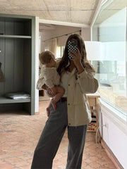 LIZAKOSHT  -  Women Solid Single Breasted Zipper Pockets Jacket Chic Loose Stand Collar Long Sleeve Coat Autumn Female Commuting Outerwear