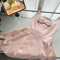 LIZAKOSHT - Summer Women Ballet Core Preppy Bow Satins A-line Dress Mini Frocks Backless One-Piece Evening Party Shoujo Gyaru Old Money
