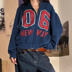 LIZAKOSHT  -  Harajuku Digital Printed Loose Autumn Jacket Women Hooded Zipper-Up Casual Preppy Style Hoodies Korean Outwear Girls