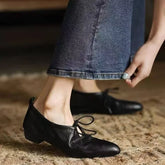 LIZAKOSHT - Women's Loafers Autumn Retro Pointed Toe Lace-Up Front Soft Sole Comfortable Block Heel Low Heel Small Leather Shoes