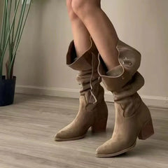 LIZAKOSHT - Women's Boots Autumn Boots-Women Female Shoes Sexy Thigh High Heels High Sexy Ladies Cowboy Over-the-Knee Retro Boots Women