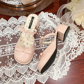 LIZAKOSHT - Summer Butterfly-knot Cover Toe Women Slippers Elegant Thick Heel Dress Slides Ladies Concise Slingback Dress Sandals Mule Shoes