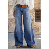 LIZAKOSHT - Fashion Casual Washed Wide Leg Jeans for Woman Y2k Clothes Stretchy Comfort Vintage Denim Trousers Fashion Casual