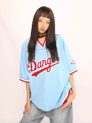 LIZAKOSHT - Y2k Sport Embroidery Graphic T Shirts for Women Oversized V-neck Quick Drying Short SleeveTee Summer Hip Hop Casual Tops