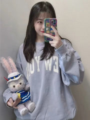 LIZAKOSHT - Casual Women Letter Printint Sweatshirts Fall Fashion O-Neck Long Sleeves Loose Sweatshirts Female Chic Oversize Pullovers