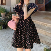 LIZAKOSHT - Vestidos Mujer Puff Sleeve V Neck Spring Summer Women Dresses Print Floral Korean Fashion Elegant Mini Dress