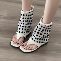 LIZAKOSHT - Vintage Spring Polka Dot Clip Toe Ankle Boots Women Flats Heels Shoes Street Style Dress Lightweight Gladiator Boots for Summer