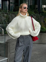 LIZAKOSHT - Turn-down Collar Back Split Sweater Women Elegant Full Sleeve Knitted Loose Fit Top Lady early autumn Chic Casual knit top