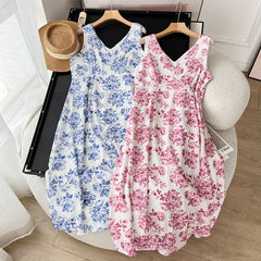 LIZAKOSHT - Printed Dress European and American Women's Summer Holiday Style Fashion V-neck Shoulder Strap