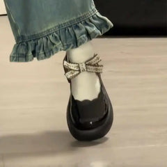 LIZAKOSHT - Cute Lolita Shoes Fashion Versatile Slip on Mary Jane Shoes Thick Bottom Solid Color Elegant Mid Heel Shoe for Women