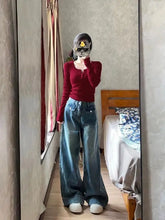 LIZAKOSHT  -  Autumn Sexy Versatile Red Long-sleeved T-shirt for Women Autumn and Winter Unique Hot Slim Fit Button Top for Small Women