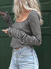 LIZAKOSHT - Casual Basic Striped T Shirt Autumn Winter Square Collar Long Sleeve Tees Women 2024 Fashion Streetwear Underwear Lady