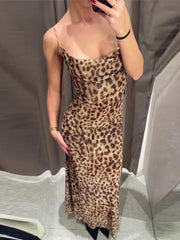 LIZAKOSHT - Sexy Leopard Print Dress Women Sleeveless Backless Hip Party Dresses Female Beach Sling Dress V-neck Empire Female Dresse