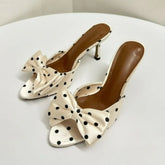 LIZAKOSHT - Summer New Women's Polka Dot Bow Satin Mules - Stiletto High Heel Open Toe Fashion Slippers for Party Evening Dress Shoes
