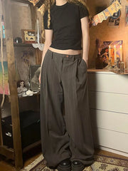 LIZAKOSHT - Harajuku Low Rise Suit-pants Women Vintage 2000s Loose Striped Print Casual Pants Korean Fashion Streetwear Trousers y2k