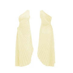 LIZAKOSHT - Elegant Fashion Women Party Pleated Bandage Dresses Lady Diagonal Collar Long Sleeveless One Shoulder Evening Wedding Dress