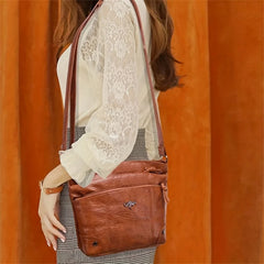 LIZAKOSHT - Soft Leather Messenger Bag Font Pocket Large Capacity Shoulder Bag Brown Simple Smartphone Bags