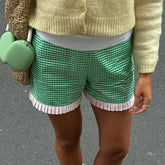 LIZAKOSHT - Y2K Women’s Ruffle Hem Boxer Shorts Cute Elastic High Waist Plaid Print Loose Shorts Summer Going Out Trousers