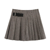 LIZAKOSHT  -  Chic Houndstooth Skirts for Women 2025 Spring Female Slim A-Line Mini Skirt Lady Elegant Short Pleated Skirt with Buckle