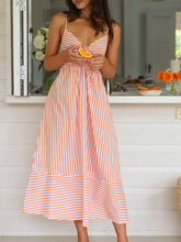 LIZAKOSHT  -  Fashion Long Beach Sexy vintage Dress for Women 2025 New dress Summer Women V-neck Sexy Striped Sling Dress Holiday