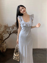 LIZAKOSHT Elegant Floral Sleeveless Long Dress Women Square Collar Ruffles Vocation Beach Slim Dresses Female Summer Vestidos Clothes