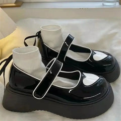LIZAKOSHT - Tea Party Girls Japanese Vintage Jk Uniform Round Head Lolita Shoes Sweet Loli Thick Bottom Mid Heel Love Cosplay Lolita Shoes