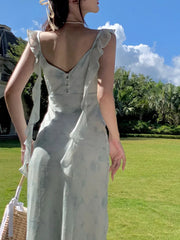 Lizakosht Chiffon Dresses for Women Sleeveless French Style Ruffles Dresses Korean Fashion Floral Sling Sweet 2024 New Spring Summer Dress