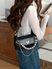 LIZAKOSHT - Sweet Girl Chain Heart Elegant Shoulder Bags Women Underarm Bag Fashion Commuter Solid Color Tote Bag Classic Bolsos All-match