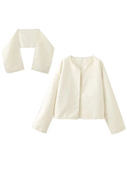 LIZAKOSHT - Woolen Coat Women Elegant Fashion Overcoat with Scarf Autumn Winter Loose Short Coats Ladies High Street Chic Cropped Outerwear