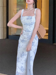 LIZAKOSHT - Midi Dress For Women Summer New Elegant Vintage Fashion Lady Casual Dresses Evening Party Korean Clothing Female Vestidos