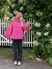 LIZAKOSHT - Sweet Rose Red Women Loose O-neck Pullover Elegant Long Flare Sleeve Casual Knitted Sweater Autumn Lady Commute Streetwear