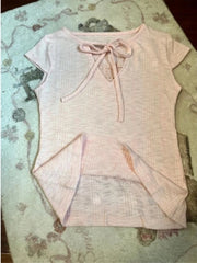 LIZAKOSHT - Pink Solid Coquette T Shirts Women Y2k Vintage Elegant Sweet Sexy Lace Patchwork Bandage V-neck Slim Tees Tops 2025 Chic