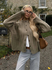 LIZAKOSHT  -  Chic Solid Sweater For Women O-neck Full Sleeve Loose Single Breasted Short Cardigan 2025 Autumn Female Daily Casual Outerwear