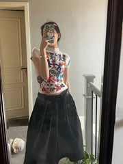 LIZAKOSHT - Y2k Graphic Print T-shirt Short Sleeve Tees Cropped Top Clothes korean Fashion Women's Vintage Streetwear T shirt Summer 2024