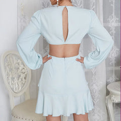 LIZAKOSHT - Women's Summer New Temperament Dress Sexy Hollow High Waist Deep V-neck Slim Slim Women Clothing Elegant Cake Zipper Dress