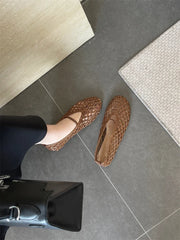 LIZAKOSHT - Summer Fashion Round Toe Weave Mesh Hollow Flat Women Loafers Slip On Female Casual Beach Shoes Sandals Zapatos De Mujer