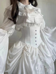 LIZAKOSHT - White Gothic Style Lolita Ji Sleeve Shirt Fishbone Skirt Suit for Women