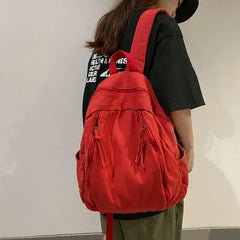 LIZAKOSHT - American Style Cool Canvas Backpack Women Solid Color Unisex High Capacity Student College Backpack Girl Boy Travel BookBag