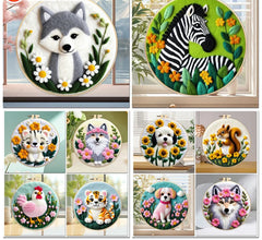 20x20cm Frame With Needle Felting Painting Kit For Beginner Animal Handmade Home Decorationg DIY Handicraft New