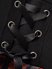 LIZAKOSHT - Women's Spring Winter Dresses Hooded Plaid Panel Lace Up Long Sleeve Midi Dress New