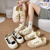 LIZAKOSHT - Canvas Shoes Women Platform Sneakers Ins Fashion Designer Female Vulcanize Shoes Round Toe Flat Shoe Low-top Casual Ladies Shoes