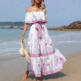 LIZAKOSHT - Spring And Summer New Women Clothing Party Dresses Off The Shoulder Fashion Printed Beach Vacation A-Line Long Dresses
