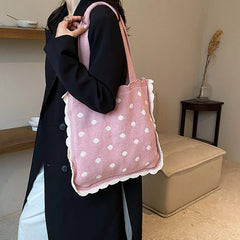 LIZAKOSHT - Cute Knit Dot Large Tote Handbags and Purses Women Shoulder Bags New Faux Fur Designer Ladies Shopping Bag High Quality