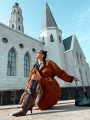 LIZAKOSHT - Vintage Fashion Woolen Coat Personalized Lamb Fleece Spliced Leather Double Breasted Suit Collar Coat